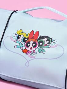THE POWERPUFF GIRLS X SHEIN Cute Cartoon Blossom, Bubbles, Buttercup Pattern Cosmetic Bag - Baby Blue - View 3