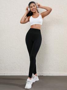 Gameset SHEIN Sport Quần Leggings Thể thao Nữ màu trơn - màu đen - Xem 2