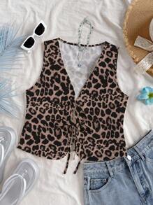 Soleia Casual Vacation Style Sexy Leopard Print Lace-Up Women Top, Suitable For Summer And Beach,Rave Top - Multicolor - View 6