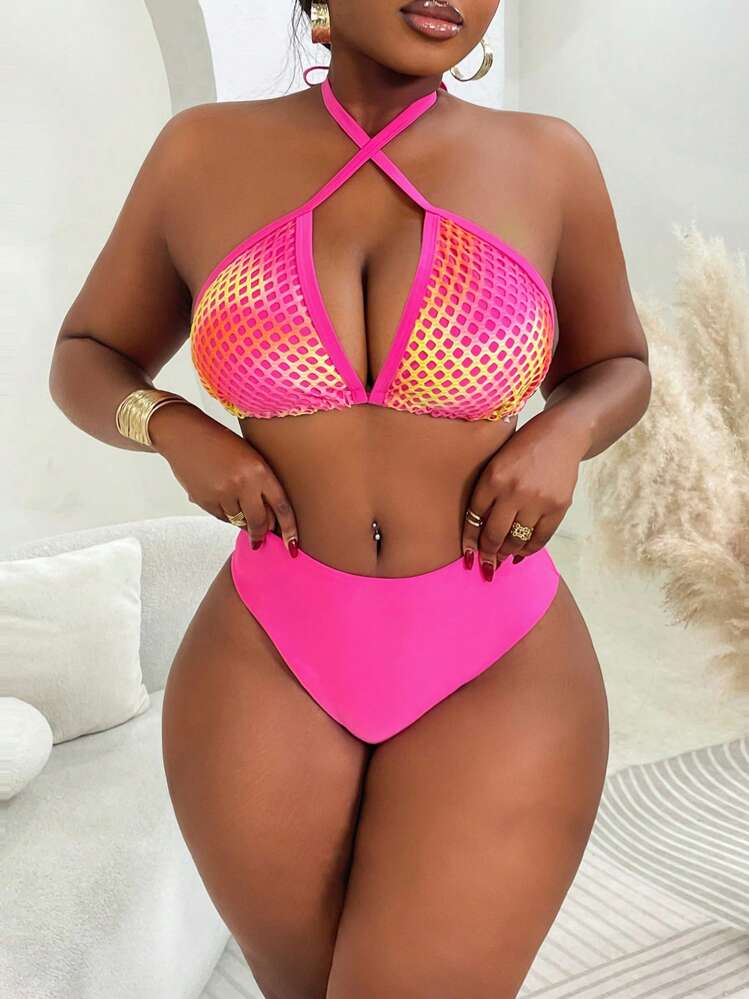 SHEIN Slayr CURVE Bộ đồ lót hở lưng bằng vải lưới gợi cảm cỡ lớn & quần lót & váy che thân, kỳ nghỉ hè ở bãi biển - Nhiều màu - Xem 4