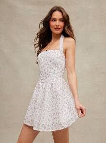 WESTFADE Summer Floral Printed Halter Neck Western Cowgirl Mini Dress Spring Break Nashville Style Outfits - Multicolor - View 4