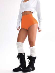 Dewbera 女士纯色高腰日常健身运动短裤