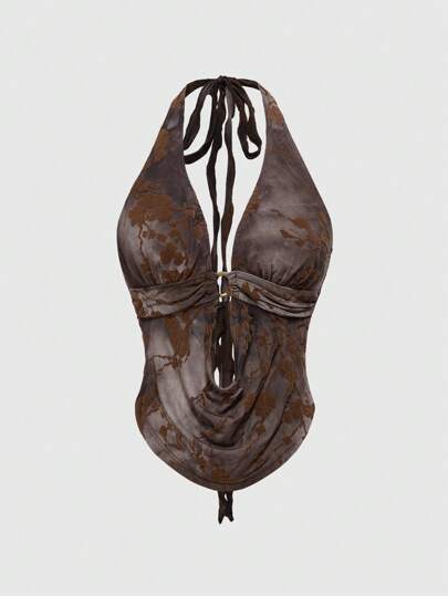 ROMWE Fairycore 性感深 V 露背扎染植绒花卉印花女式吊带背心，度假/自然主题