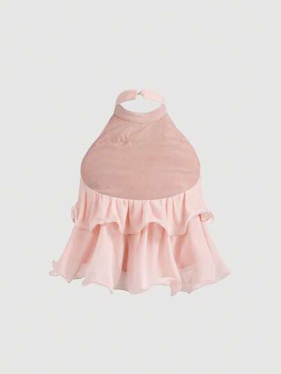SHEIN MOD Rosa bebé,Verano,Elegante,Formal,Top corto con volantes multicapa para fiesta,Tops sin espalda y sin hombros para mujer,Blusa vintage linda para el Día de San Valentín