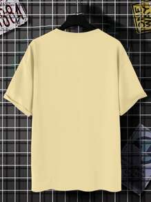 Manfinity Roghcode 宽松版型男式字母图案撞色滚边落肩 T 恤 - 杏色 - 查看 2