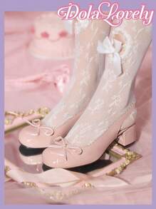 Dola Lovely Bow Decor Mary Jane High Heel Shoes, Elegant Ladylike Pumps - Baby Pink - View 1