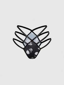 ROMWE Dark Gothic Skull Digital Print Triangle Bra And Thong Lingerie Set - Black - View 8