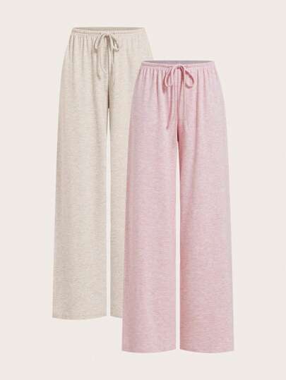 SHEIN EZwear بنطلون نسائي بخصر مربوط مع سحاب، قدمين واسعتين، صوف بلون صلب، لون