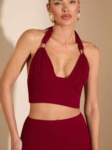 SHEIN BAE 女士简约露背针织休闲两件套西装套装，适合夏季度假