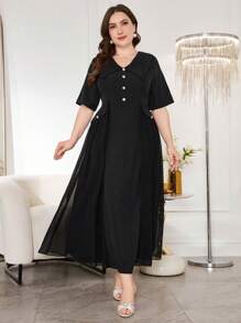 Modelyn Plus Size V-Neck Chiffon Patchwork Dress