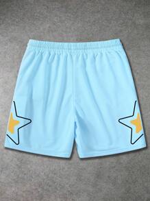 Manfinity EMRG Men's Letter & Daisy Print Drawstring Waist Casual Shorts - Blue - View 6