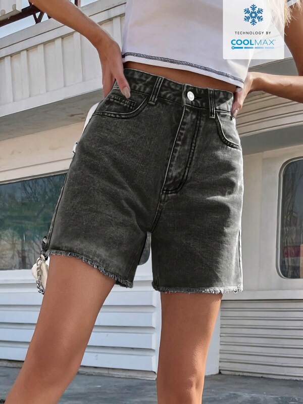 SHEIN Frenchy Lässig Washed Denim Shorts mit rohem Saum für den Sommer