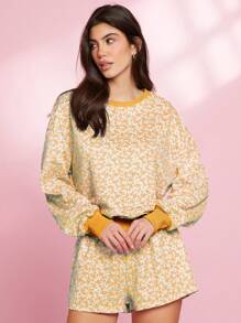 WESTFADE Spring Floral Printed Oversized Crew Neck Long Sleeve 90s Sweatshirt 90s - Orange - View 5