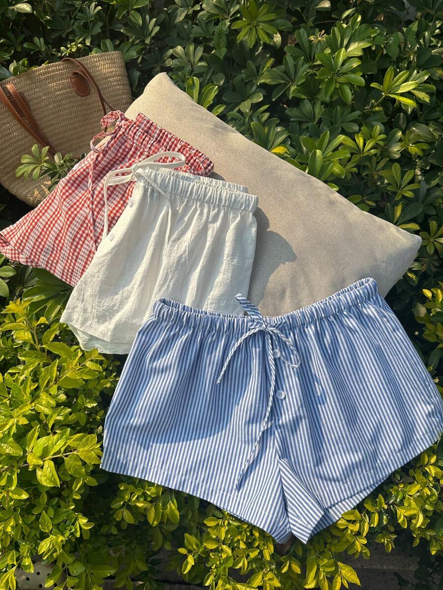 SHEIN 3件套女士夏季加大码抽绳宽松短裤 - 彩色 - 查看 1