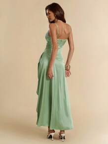 SHEIN BAE Abito da donna in raso con scollo a V sexy, spacco alto, adatto per ballo, laurea o altre occasioni come Pasqua, estivo