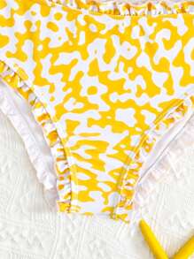 Preteen Tween Girl' Orange Ditsy Floral Wide Strap Ruffle Trim Bikini Swimwear, Mommy And Me Matching Outfits (3 Sets Are Sold Separately) - Multicolor - View 4