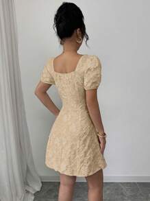 Airlisse Abito elegante da donna con scollo quadrato, maniche a palloncino e stampa jacquard