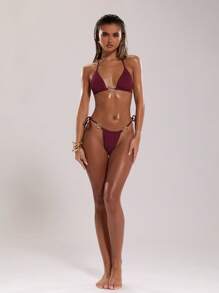 SHEIN BAE Women's Sexy Elegant Retro Metal Gourd Ring Decor Tie Side Bikini Bottom For Party, Holiday & Beach