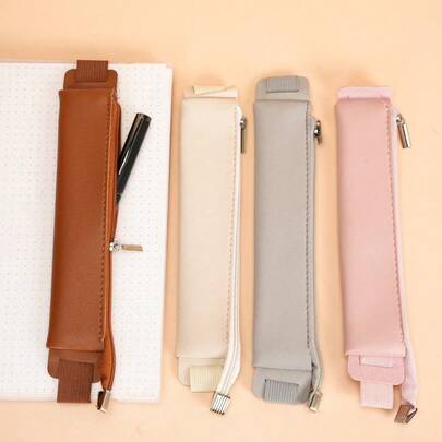 1 件装 PU 笔记本笔袋，带可调节带，笔筒拉链袋，带松紧带笔袋，适用于笔记本、日记本、计划簿，纯色笔记本笔套、笔筒，返校（多种颜色可选）