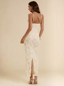 SHEIN BAE Summer Women Jacquard Slim Fit Maxi Spaghetti Strap Dress Party Dresses For Women - Apricot - View 2