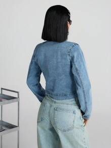 RueChic Giacca di jeans casual da donna con chiusura lampo anteriore e design con frange a maniche lunghe