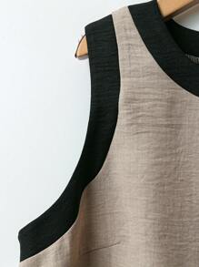 Linhara Áo crop top ngắn không tay cổ tròn màu tương phản cỡ lớn cho nữ kèm quần dài rộng rãi, bộ 2 món, giản dị và thời trang cho kỳ nghỉ và mặc hàng ngày, mùa xuân/hè - Nhiều màu - Xem 5