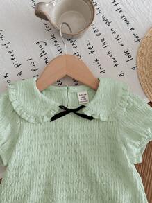SHEIN Cute Baby Girl Textured Peter Pan Collar Casual Summer Top