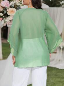 SHEIN Clasi Áo sơ mi đơn giản nhiều lớp thời trang nữ cỡ lớn - màu xanh lá - Xem 2