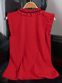 Franclia Blusa casual smanicata con volant, elegante top estivo rosso da donna