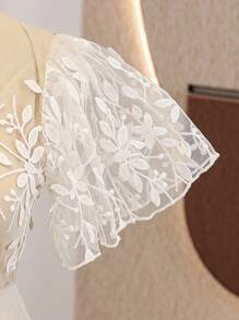 Elladie kids Tween Girls' Elegant Floral Print Collared Short Sleeve Dress - Apricot - View 5