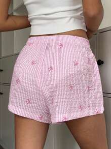 Aloruh Eleganti shorts mini rosa a righe con stampa in stile fiocco, vita bassa e versatili