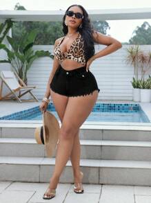 SHEIN SXY Shorts in jeans a vita bassa di moda, sexy, con frange, per taglie comode per donne