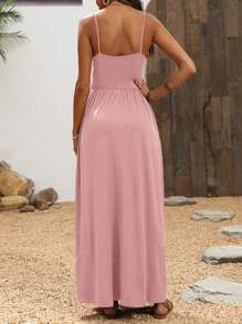 Breezaya Cami V-Neck Casual Dress With Oversized A-Line Beach Style Maxi Vacation Beach Outfits Women - Baby Pink - View 2