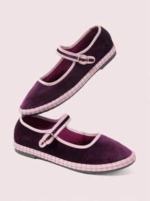 CUCCOO DOLLMOD Zapatos planos de estilo Mary Jane de terciopelo clásico y cómodo para mujer, color morado elegante - Morado - Ver 9
