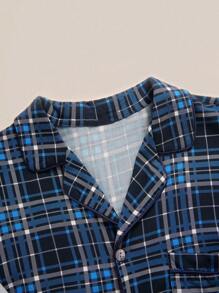 EverLounge Men's Plaid Short Sleeve And Pants Home Wear Set - Blue - View 4