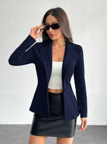 SHEIN PETITE Blazer de solapa con un solo botón para uso en la oficina para mujeres