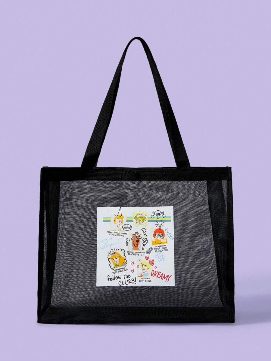 SCOOBY-DOO X SHEIN Cartoon Print Women's Large Capacity Tote Bag - Black - View 1
