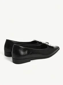 CUCCOO CHICEST Women's Rhinestone Buckle Square Toe Flats, Elegant Commuting Office Wear Soft Comfortable Black Loafers - Black - View 10