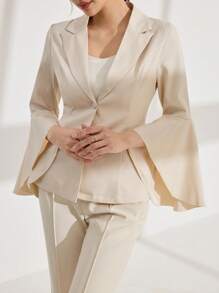 Modelyn Asymmetrical Ruffle Sleeve Fitted Women Blazer Fall Cloth For Women - Apricot - View 1