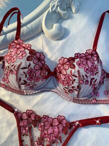 2pcs Set Mesh Embroidery Women Lingerie