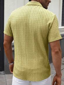 Manfinity CasualCool Camisa de hombre informal de manga corta cubana tipo pulóver, de malla texturizada de unicolor, para el verano
