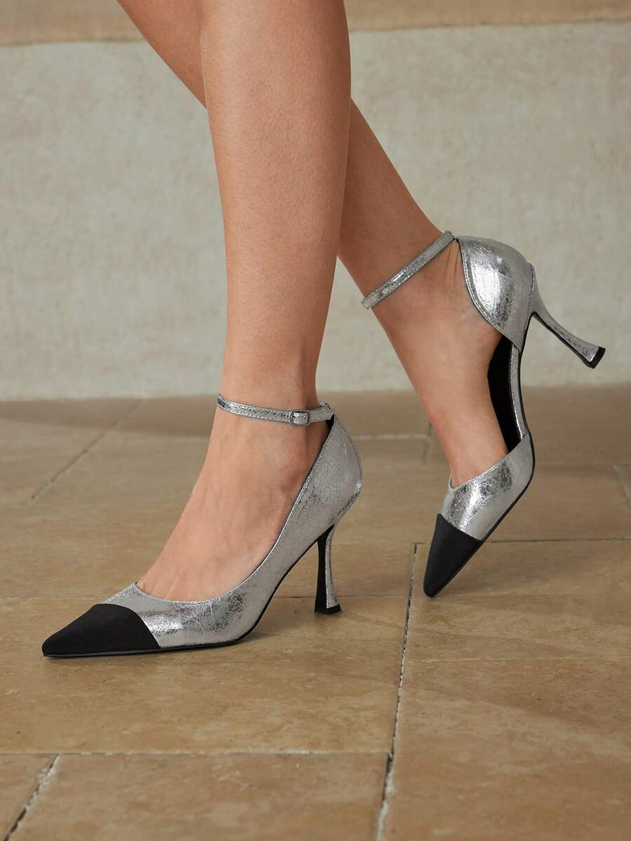 MOTF PREMIUM GIÀY CAO GÓT MŨI NHỎ PATCHWORK THỜI TRANG - Bạc - Xem 2