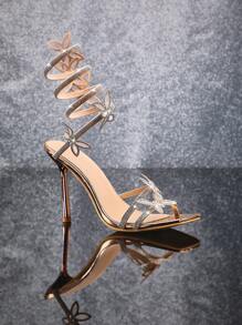 SHUZIA 女士紧身蝴蝶装饰环绕式高跟凉鞋 - 玫瑰金 - 查看 5