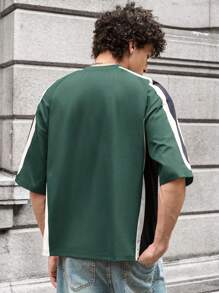 SWAVVY Men's Knit Casual Daily Loose Patchwork Short Sleeve T-Shirt, Summer, School