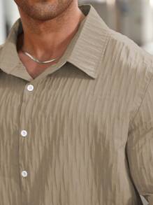 Manfinity Homme Men's Plus Size Solid Color Short Sleeve Single-Breasted Casual/Office Shirt - Khaki - View 6