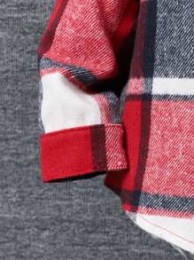 SHEIN Young Boy Plaid Print Button Front Hooded Jacket - Red - View 3