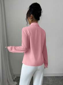 Elenzga 女式杏色串珠拼布长袖衬衫