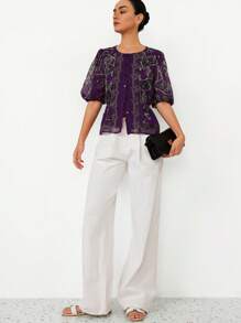 Aveloria Modichic Elegante blusa da donna dal collo tondo, con stampa floreale minuta, vestibilità sottile