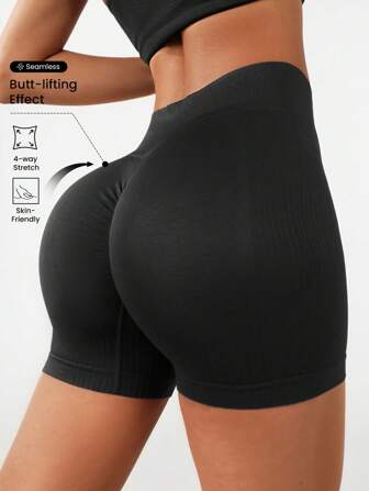 SHEIN Sports Wide Waistband Scrunch Butt Sports Shorts Stretchy ShortsWomen Sweat Short, Gym Short, Biker Short