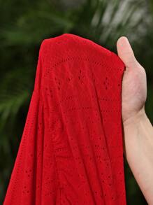 Slaydiva A-Line Women's Sleeveless Mini Dress With Perforated Jacquard Fabric, Ruffle Hem And Waist Cinching, Yellow Solid Color, Suitable For Spring/Summer Beach Vacation,Summer Dresses For Women